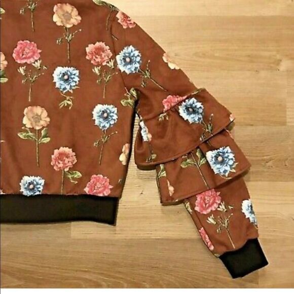 🎄Jealous Tomato Faux Suede Floral Print Crop Bomber Jacket - Picture 11 of 15